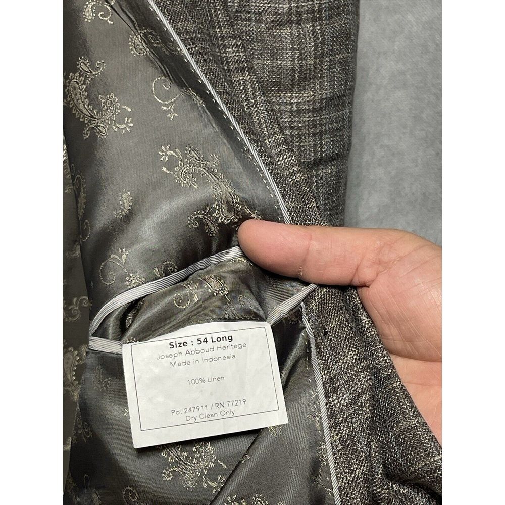 Joseph Abboud Blazer Men 54L Beige Brown Plaid Italian Fabric Nova Linen Luxury‎ - Picture 11 of 12